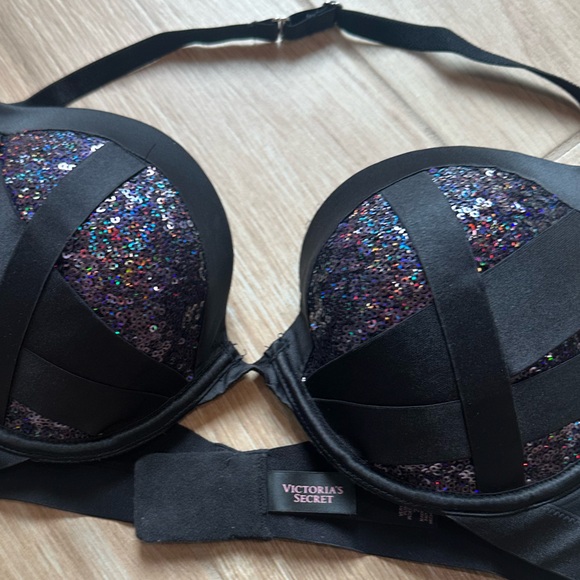 Victoria’s Secret Fashion Show Sequin Black & Purple Halter Push Up Bra Rare 34D - Picture 4 of 6